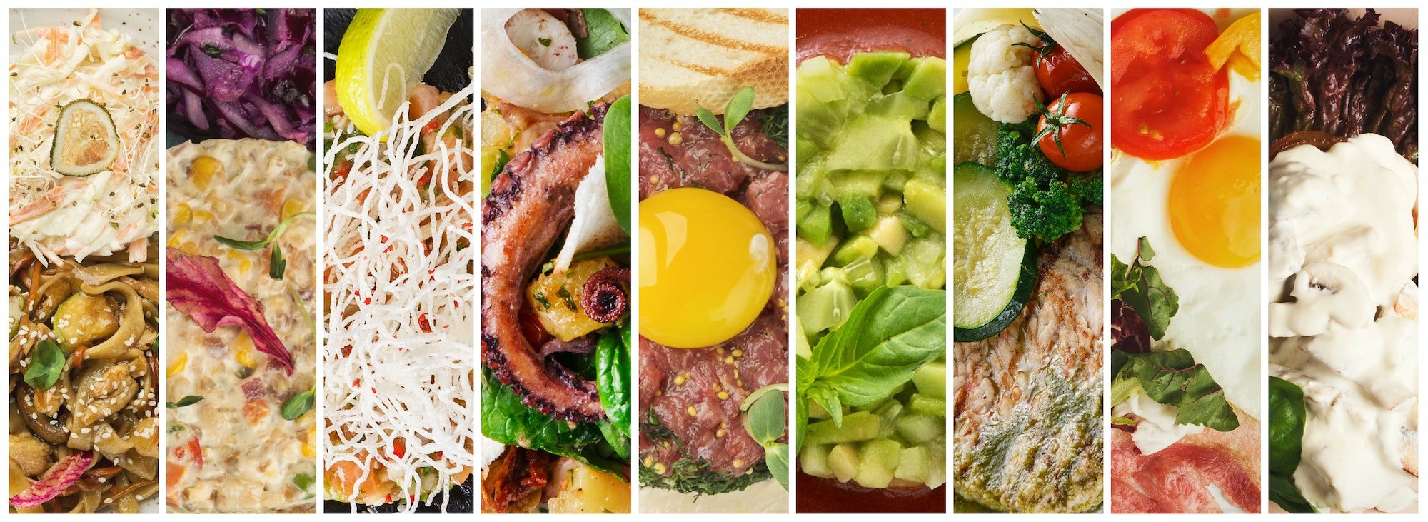 Collage delicious meals assortment, restaurant menu composition